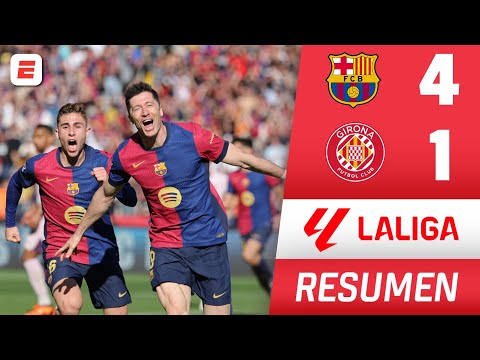 BARCELONA GOLEÓ 4-1 al GIRONA con DOBLETE de LEWANDOWSKI y mantiene lejos al REAL MADRID | La Liga