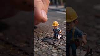 Tiny Worker Fixing a Giant Road Crack 😱 | AI Miniature World
