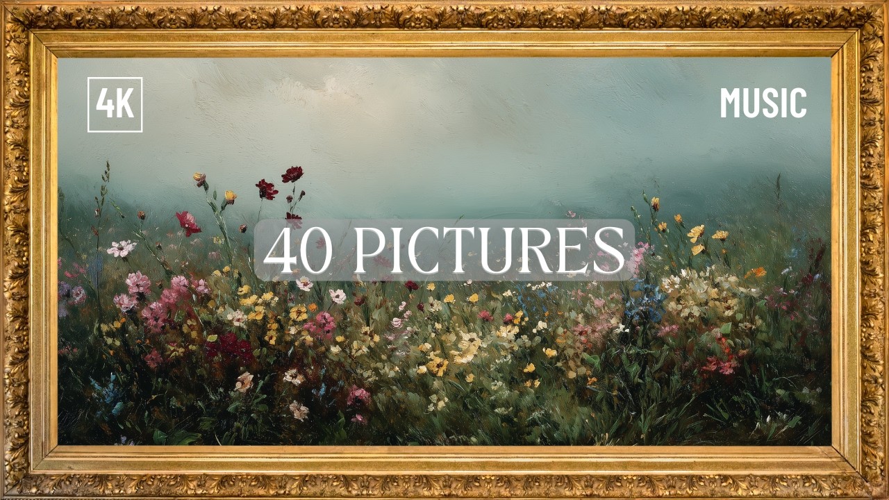 40 Field Flowers | Floral Art Gallery | Vintage Oil Painting | Gold Framed Art Screensaver for TV