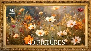40 Field Flowers | Floral Art Gallery | Vintage Oil Painting | Gold Framed Art Screensaver for TV screenshot 3