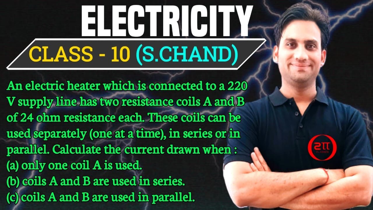 An electric heater which is connected to a 220V supply line has two resistance coils A and B of 24