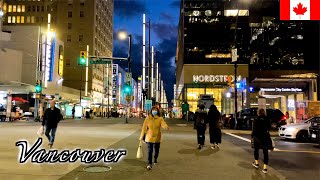 Vancouver Night Walk - Robson Street From Granville Street -4K 60Fps