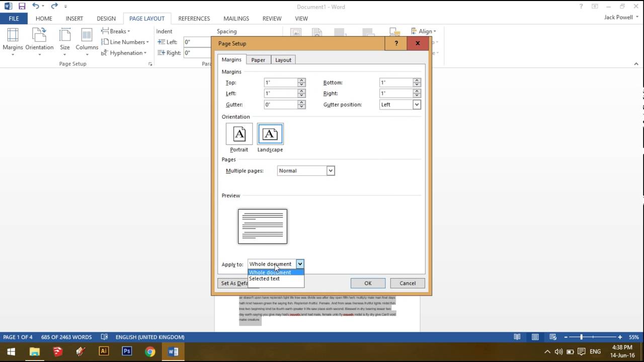 how to rotate page in word perfect