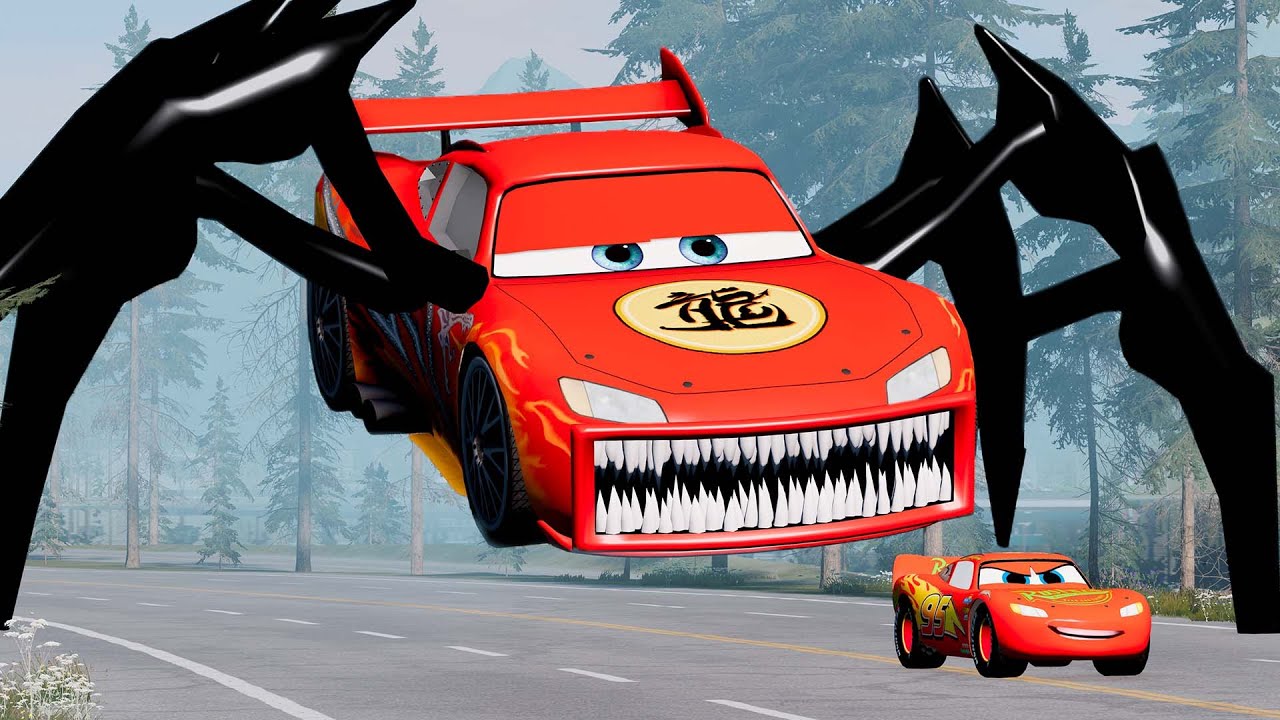 Epic escape from The Lightning McQueen Eater, McQueen Dragon Eater, Mater Eater |BeamNG.Drive