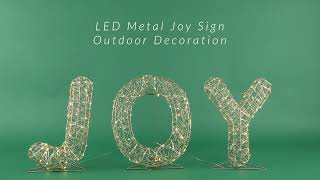 16" LED Twinkle Lighted Gold Metal Wire Joy Sign Outdoor Christmas Decoration | Northlight H94635