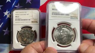 Rare World Coins Canada 1945 Dollar Rare Date Canada 1947 maple Dollars Rare Key Date