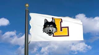 Flag of Loyola Chicago Ramblers waving in the wind (moving clouds)