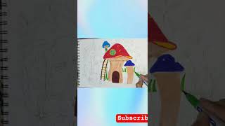 Magical Mushroom House Drawing | Cute Fairy Garden Art 🍄🌸Art#drawing#diy #shorts #viral