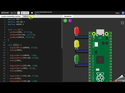 Online Raspberry Pi Pico Simulator - Learn - Create - Share - Traffic light simulator