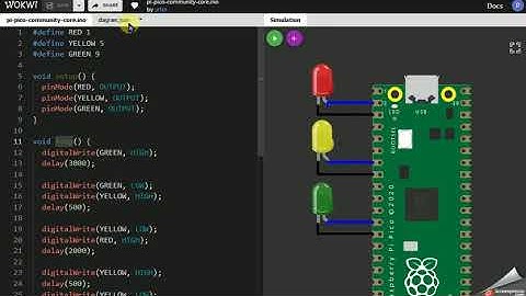 Online Raspberry Pi Pico Simulator - Learn - Create - Share - Traffic light simulator