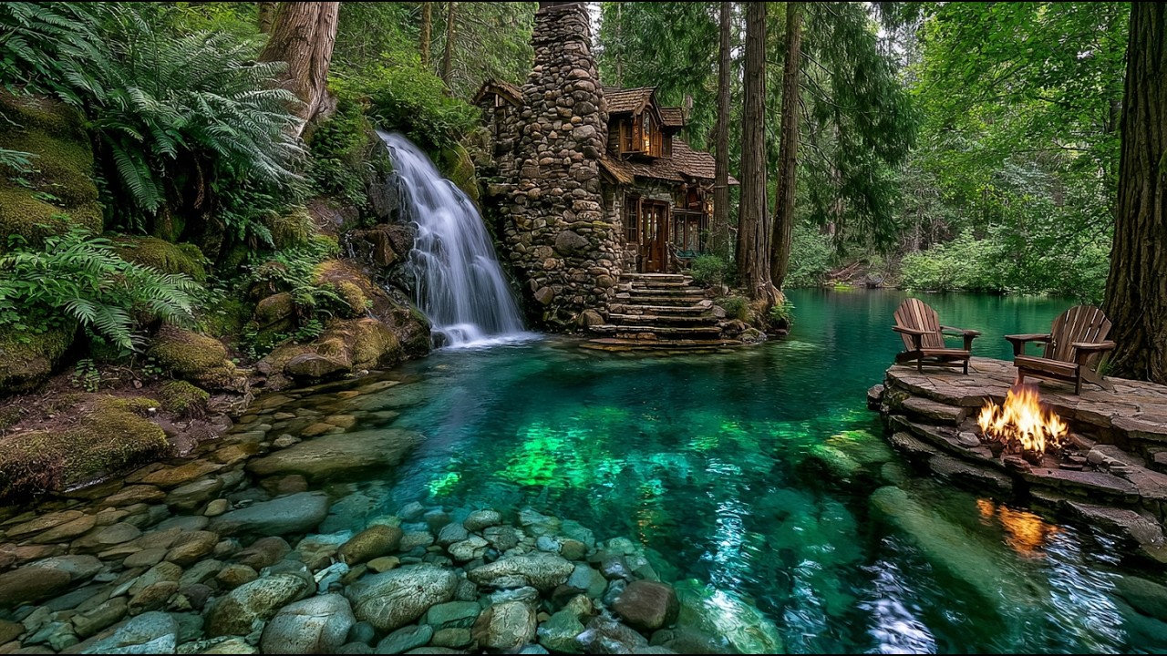 Escape to the Forest Relaxing Piano Music & Riverside Campfire Ambience