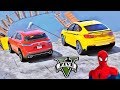 CARROS Rápidos e Luxuosos voam alto na Mega Rampa com Homem Aranha e Heróis GTA V Mods - IR GAMES