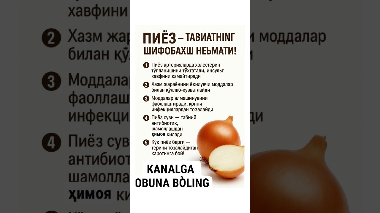 ПИЁЗ — ТАБИАТНИНГ ШИФОБАХШ НЕЪМАТИ.