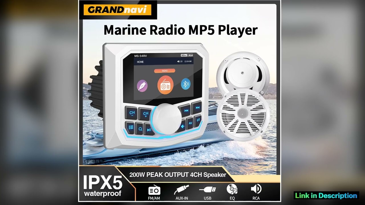 GRANDnavi MP5 Marine Stereo Waterproof IPX5 Boat Radio Player Bluetooth FM AM RDS Audio For Yacht G