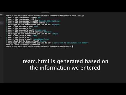 Team Profile Generator Demo - Node JS