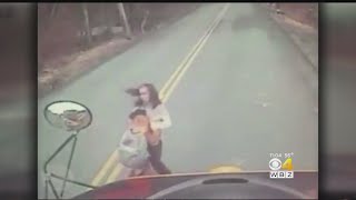 Speeding SUV Nearly Hits Mom, Daughter Getting Off School Bus