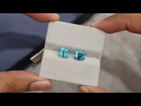 Pair of 6.67 carat cushion cut blue zircons, Cambodia Video  № 2