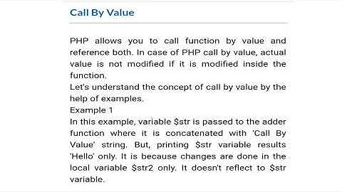 "call by value" function IN PHP computer language