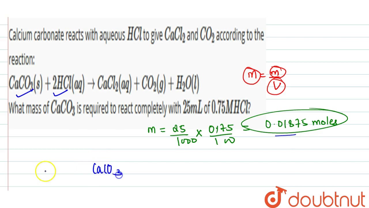 calcium carbonate reacts with hydrochloric acid balanced equation