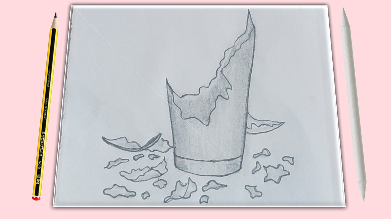 How to draw a broken glass | Step by step Pencil sketch drawing 