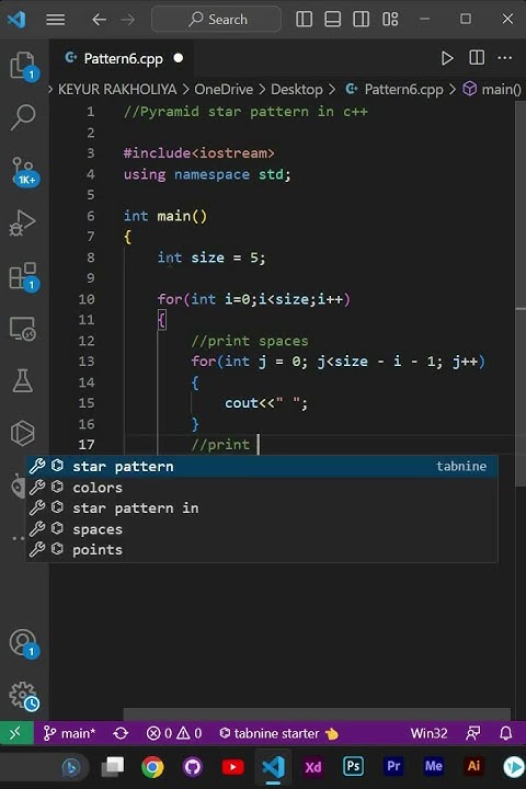 Pyramid star pattern program in C++ | Pattern 6 #shorts - YouTube