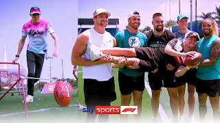 "I said that rugby is better" 😆 | Drivers visit the Miami Dolphins | NFL meets F1 🏈