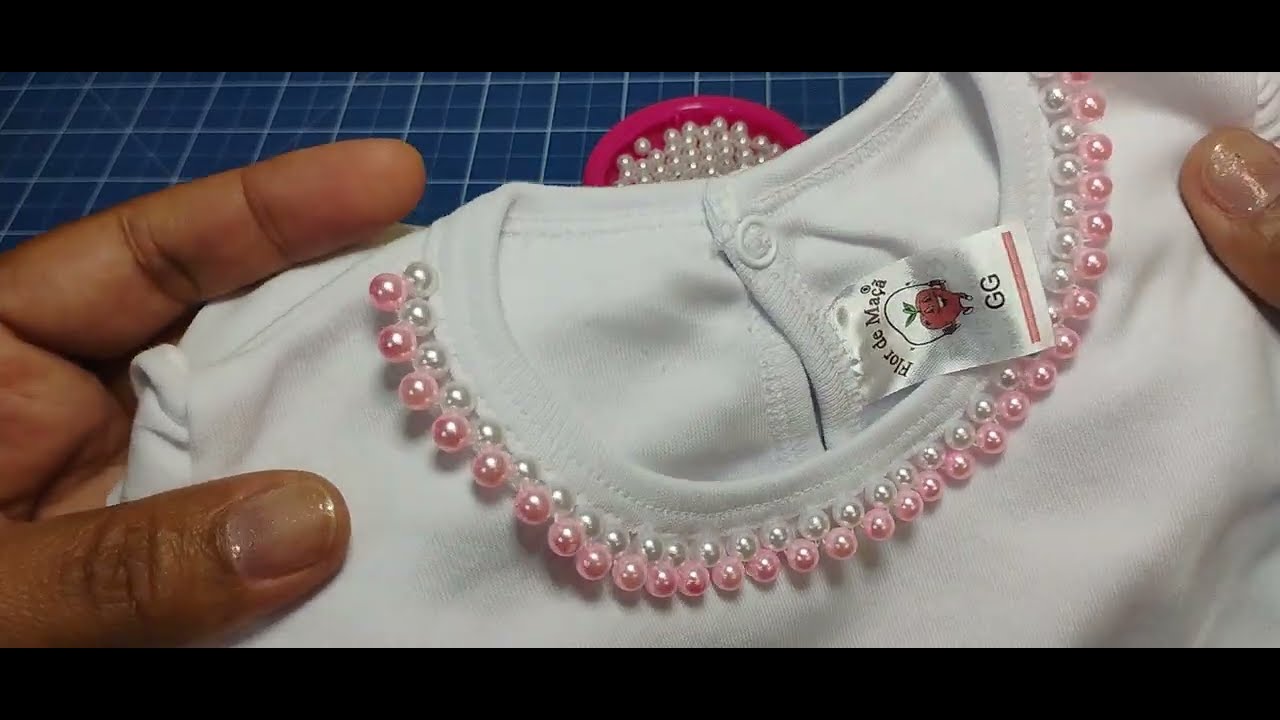 Bordado de gola com pérola - Gola de pérolas luxo Fácil / Como fazer(DIY)