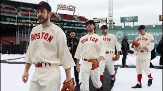 Bruins players wear vintage Red Sox uniforms before Winter Classic