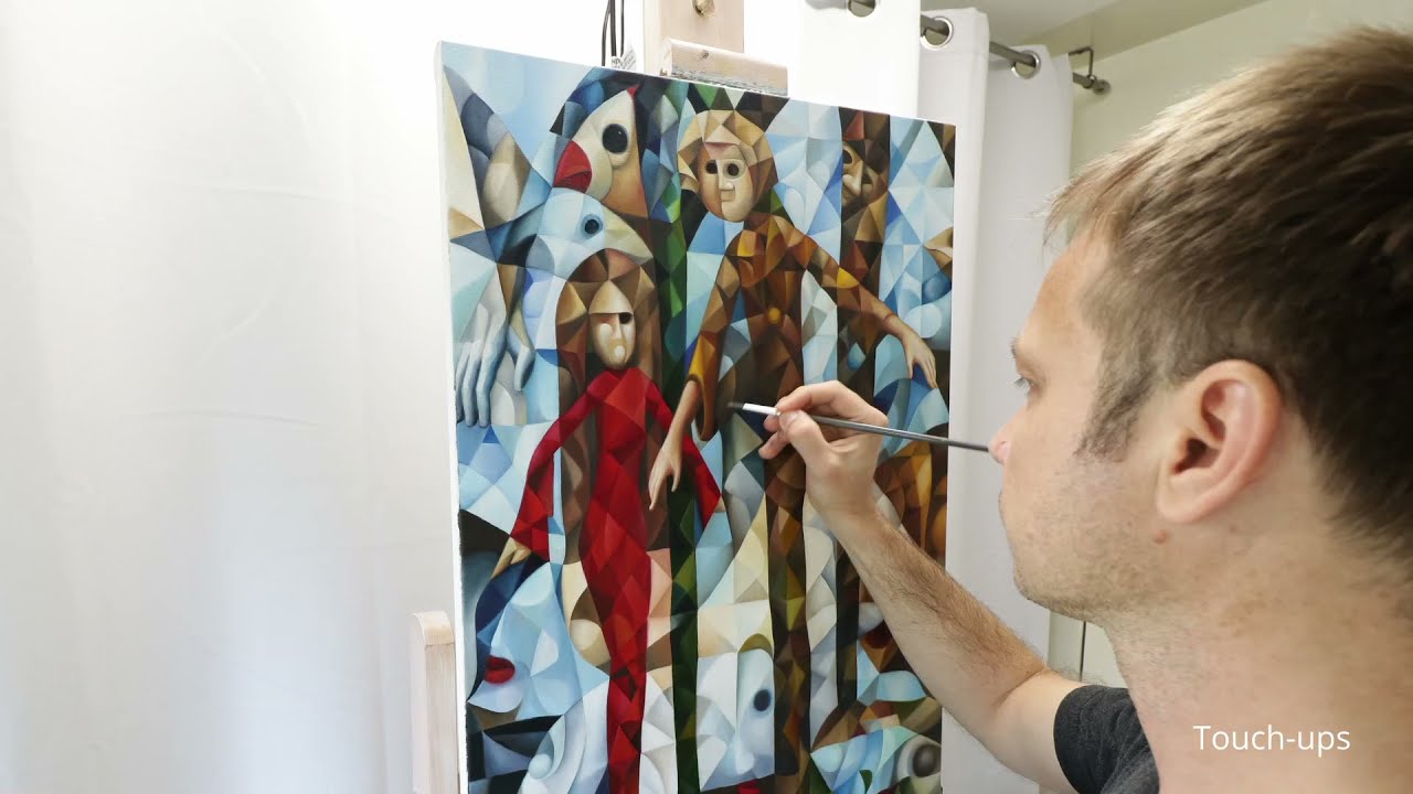 Making of the cubist painting “Humankind”, oil on canvas, surrealism, symbolism