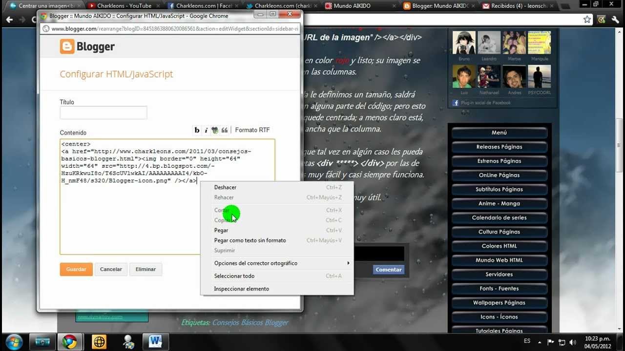 Tutorial Blogger 12 [Cómo centrar una imagen en una columna de Blogger] - Charkleons.com