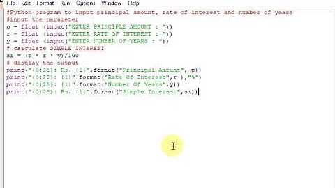 Python program to input principal amount, rate of interest and number of years