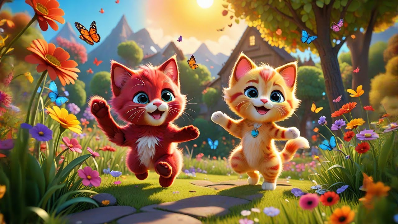 Four Rainbow Kittens Catch Butterflies | Colorful Animal Song for Kids | Counting and Nature Rhyme