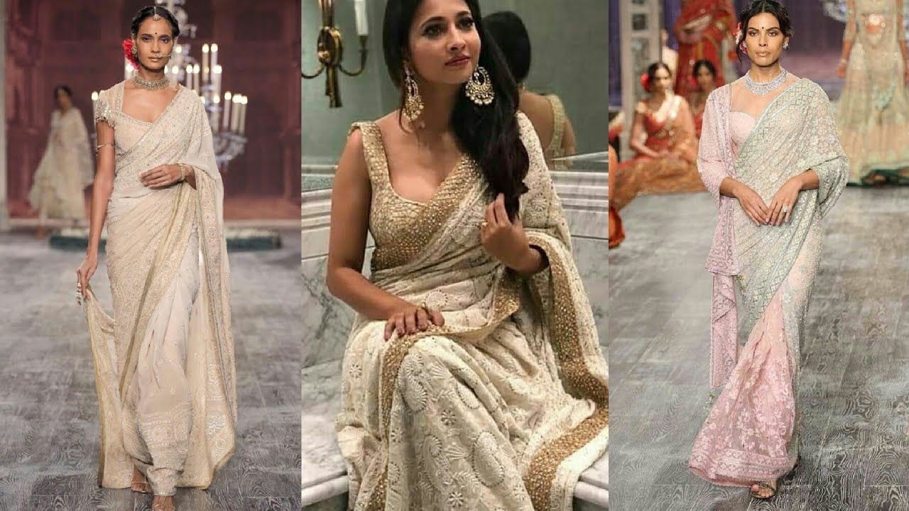 Traditional Sari Bollywood Indian Wedding Wear Chiffon Chikankari Saree  Blouse | eBay