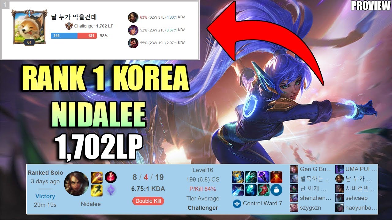 RANK 1 KR PLAY NIDALEE VS VOLIBEAR CHALLENGER - LOL PROVIEW