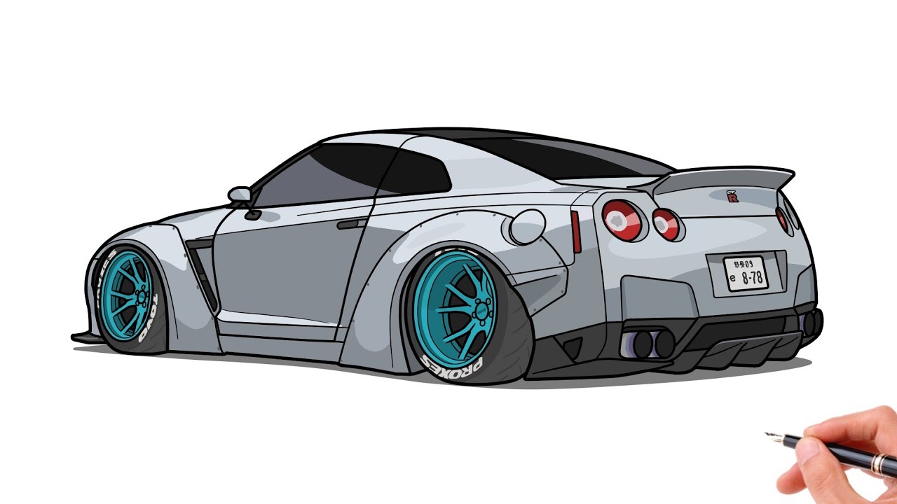 How to draw NISSAN GTR R35 LBWK / Drawing Nissan Nismo Liberty Walk ...