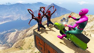 GTA 5 Scooter Mountain Ragdolls Pink Spiderman Vs Iron Spiderman Fails/Jumps | Euphoria Physics