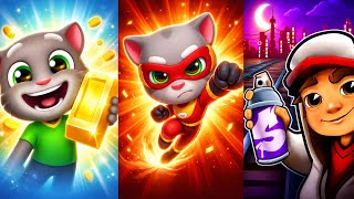 Talking Tom Gold Run 🆚 Talking Tom Hero Dash 🆚 Subway Surfers Walkthroughs Gameplay Andriod IOS  screenshot 1
