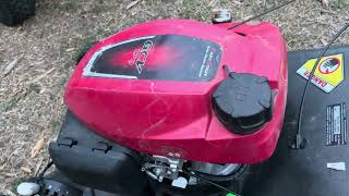 Replaced the mulch door lever and the fuel shutoff valve on the Honda HRN216 