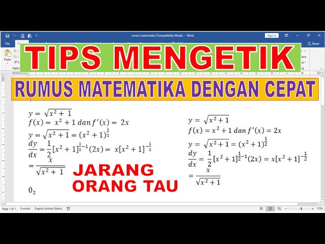 Cara Cepat Mengetik Rumus Matematika Di Program Ms Word Youtube Cara Cepat Mengetik Rumus Matematika Di Program Ms Word Youtube