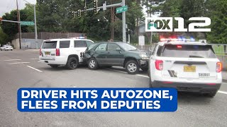 Driver hits AutoZone store, flees sheriff’s deputies on Hwy 26 in Washington Co.