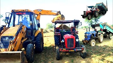 JCB and Tractor Working Loading Mud in Trolley Massey and Eicher Tractors । jcb tractor video