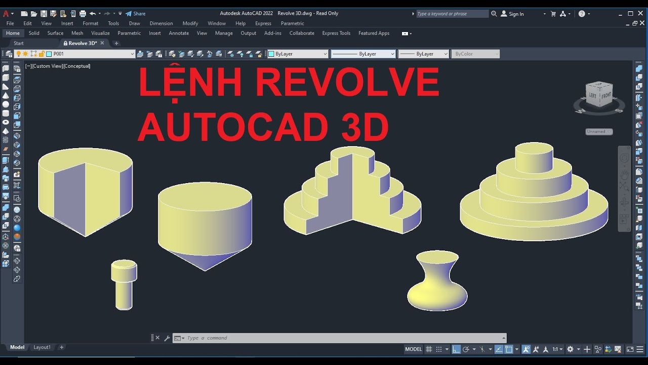 Hướng dẫn sử dụng Lệnh REVOLVE Autocad 3D | Tự học AutoCAD 3D 2022 | # ...