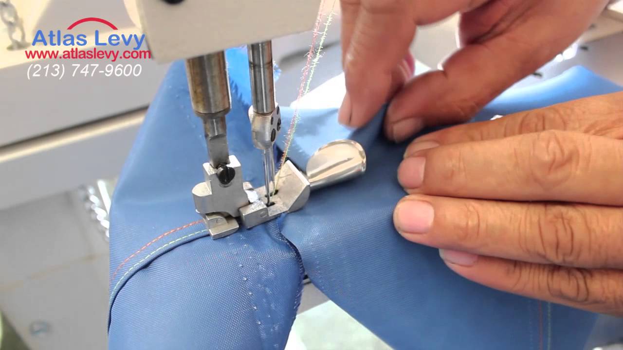 Feed off the arm double chain stitch machine with pulley AT927 - YouTube