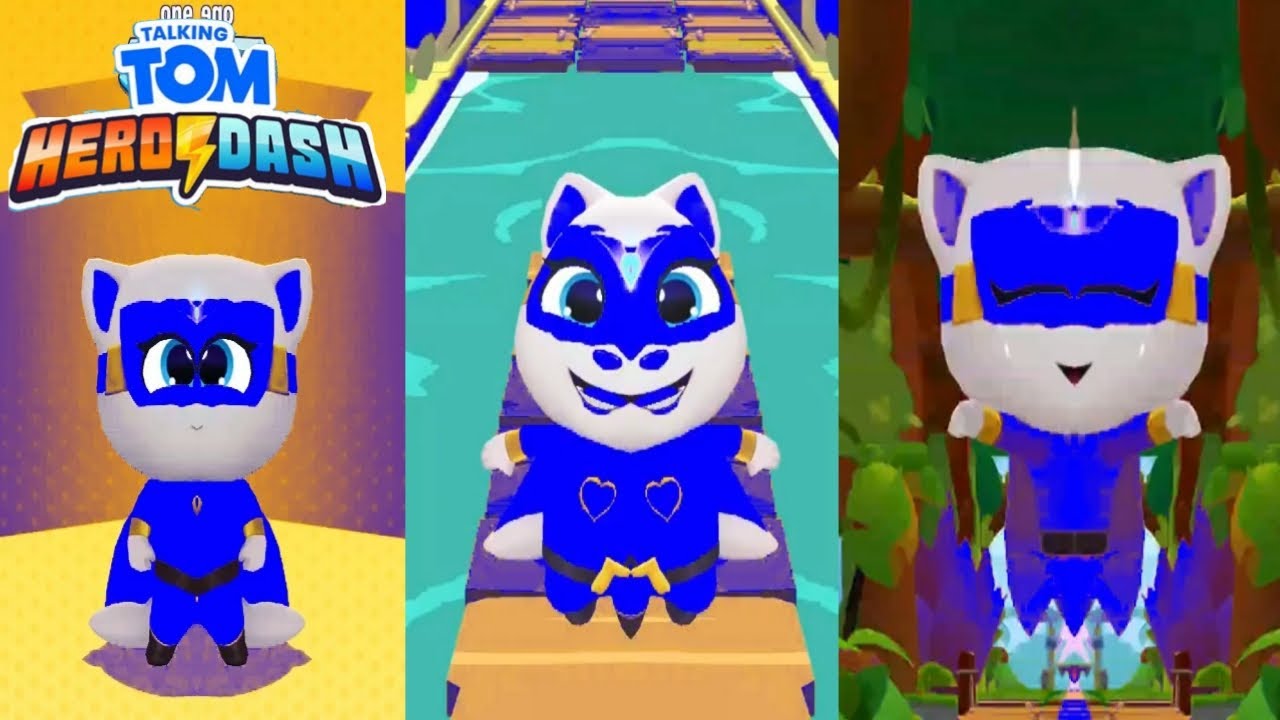 TALKING TOM HERO DASH -- BLUE HERO ANGELA RUNNING IN JUNGLE RUN IN ONE RUN  MIRROR MODE