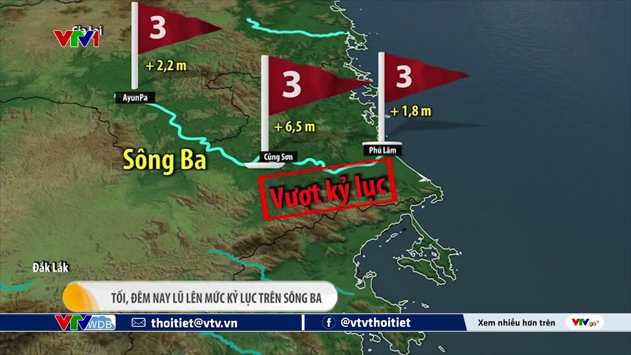 Tối và đêm nay lũ lên mức kỷ lục trên sông Ba | VTVWDB