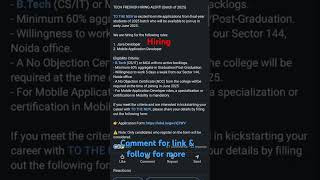 Java Developer and Android Developer hiring at TO THE NEW || 2025 batch #hiring #job #java #ytshorts