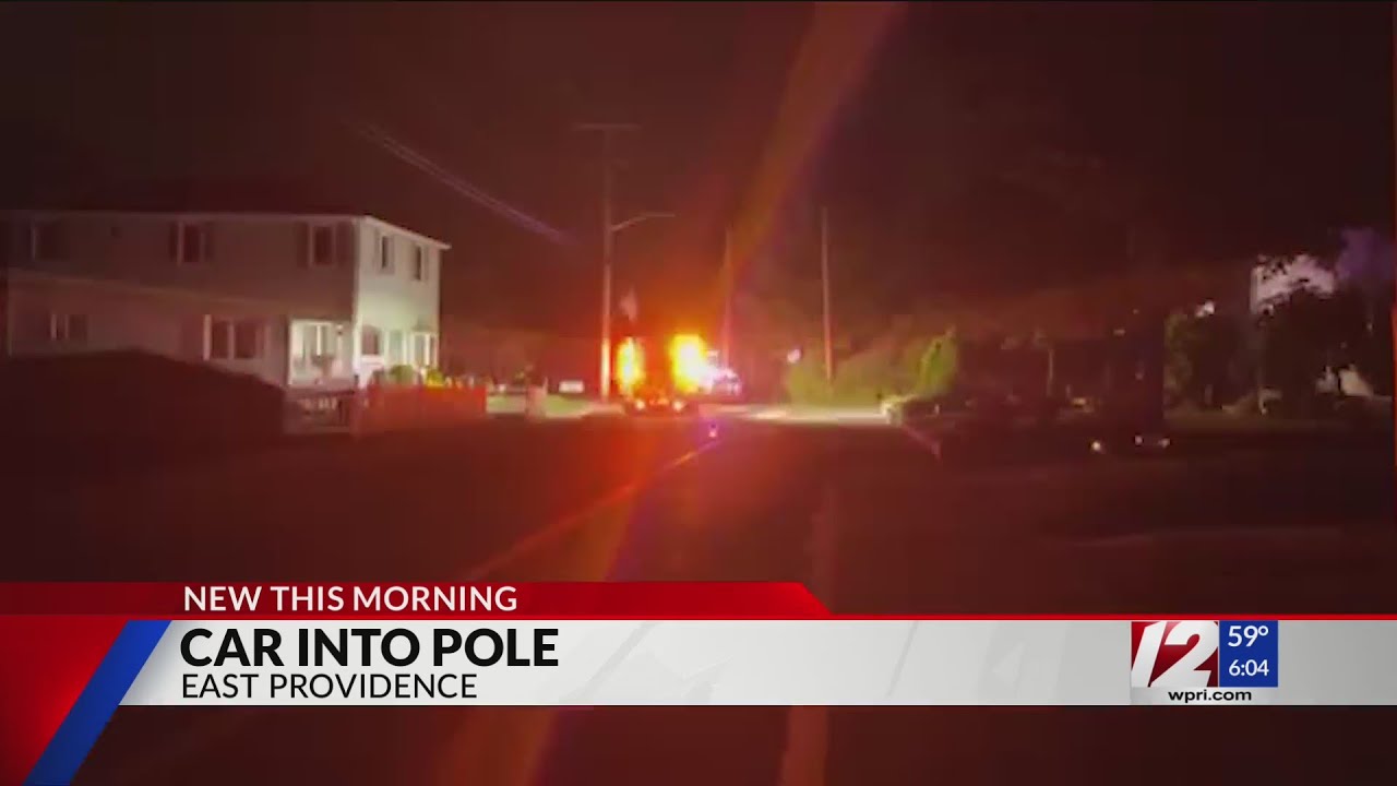 Power restored in East Providence after car crashes into pole - YouTube