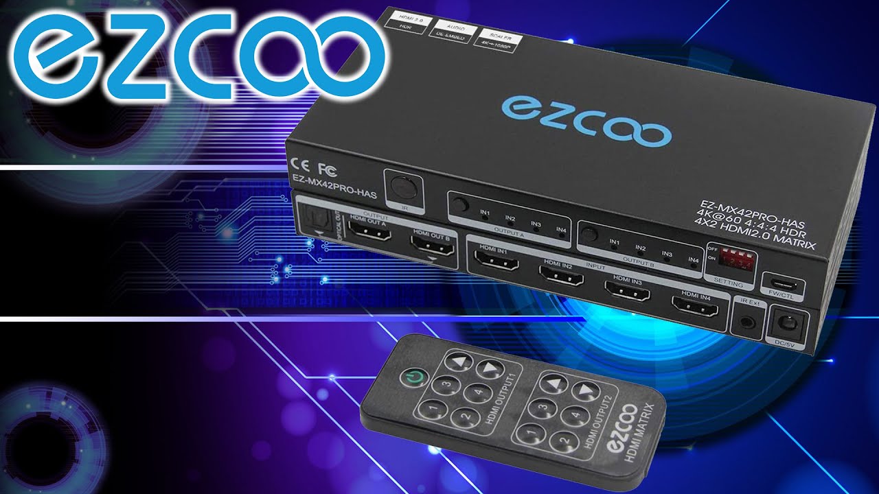 ezcoo HDMI Matrix 4x2 [4K 60Hz 4:4:4 HDR SPDIF] EDID, HDMI Scaler
