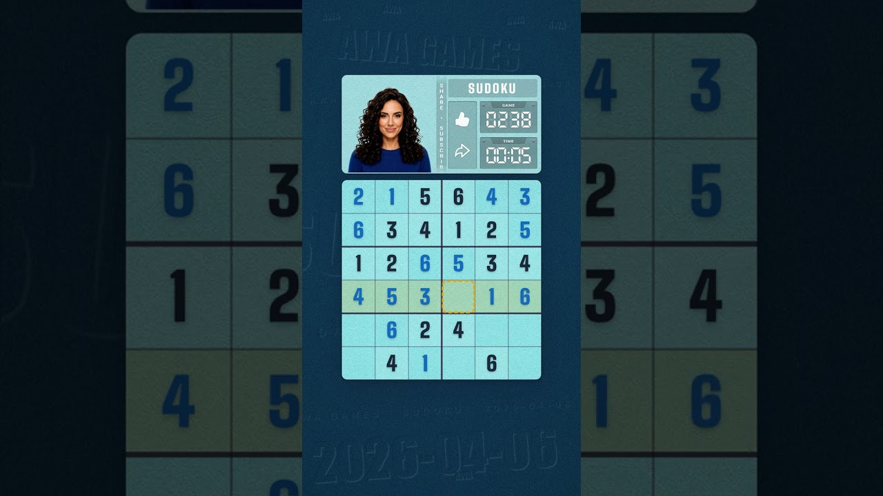 LinkedIn Mini Sudoku #238 solved board for April 6, 2026, 6x6 grid
