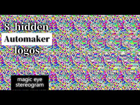 8 hidden images 3D stereogram AutoMaker Logos, magic eye